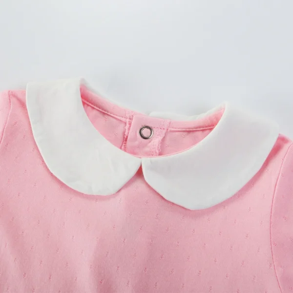 Baby Clothing Newborn Girl Bodysuit Peter Pan Collar Short Sleeve Jumpsuit Kid Summer Thin Clothes Cotton Mesh Pointelle Overall - Imagem 3